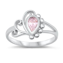 Sterling Silver Rhodium Plated Drop Pink CZ Baby Ring
