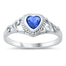 Load image into Gallery viewer, Sterling Silver Rhodium Plated Heart Blue Sapphire CZ Baby Ring