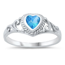 Load image into Gallery viewer, Sterling Silver Rhodium Plated Heart Blue Topaz CZ Baby Ring