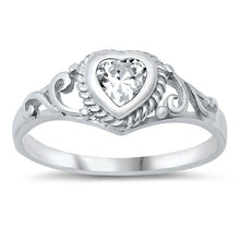 Load image into Gallery viewer, Sterling Silver Rhodium Plated Heart Clear CZ Baby Ring