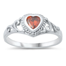 Load image into Gallery viewer, Sterling Silver Rhodium Plated Heart Garnet CZ Baby Ring