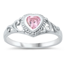 Load image into Gallery viewer, Sterling Silver Rhodium Plated Heart Pink CZ Baby Ring