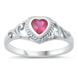 Sterling Silver Rhodium Plated Heart Ruby CZ Baby Ring