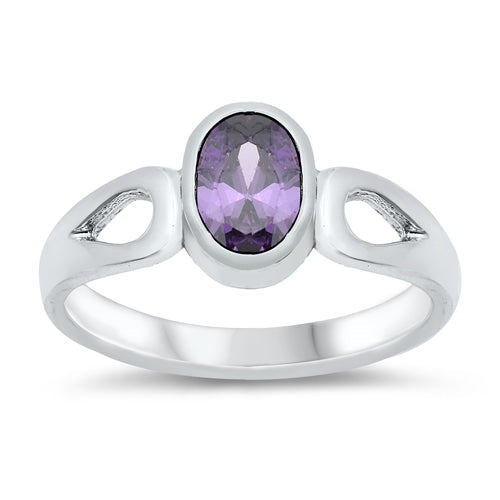 Sterling Silver Rhodium Plated Amethyst CZ Baby Ring-8mm