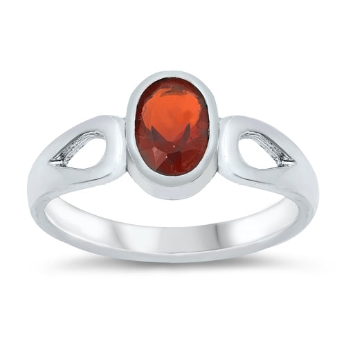 Sterling Silver Rhodium Plated Garnet CZ Baby Ring-8mm