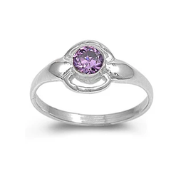 Sterling Silver Rhodium Plated Amethyst Color CZ Baby Ring