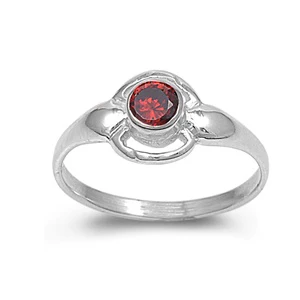 Sterling Silver Rhodium Plated Round Garnet Color CZ Baby Ring