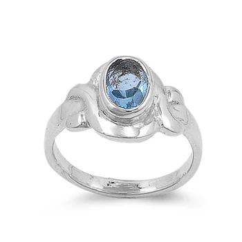 Sterling Silver Rhodium Plated Oval Aquamarine Color CZ Baby Ring