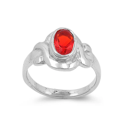 Sterling Silver Rhodium Plated Oval Ruby Color Stone Baby Ring