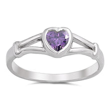 Load image into Gallery viewer, Sterling Silver Rhodium Plated Heart Amethyst CZ Baby Ring-5mm