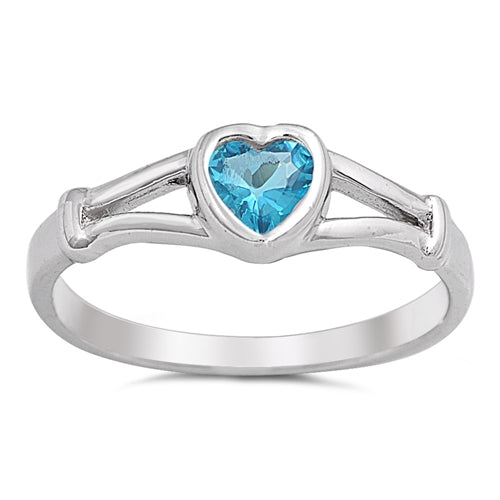 Sterling Silver Rhodium Plated Heart Aquamarine CZ Baby Ring-5mm