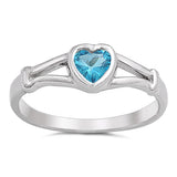 Sterling Silver Rhodium Plated Heart Aquamarine CZ Baby Ring-5mm