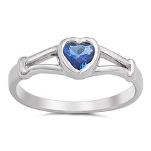 Load image into Gallery viewer, Sterling Silver Rhodium Plated Heart Blue Sapphire CZ Baby Ring-5mm