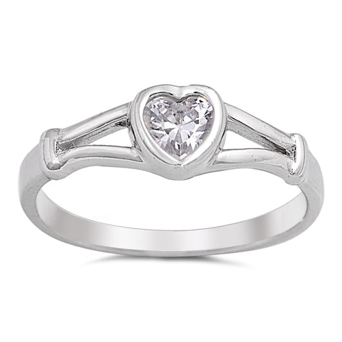 Sterling Silver Rhodium Plated Heart Clear CZ Baby Ring-5mm