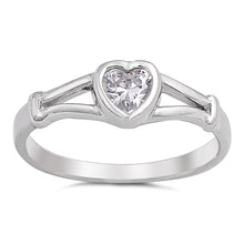 Load image into Gallery viewer, Sterling Silver Rhodium Plated Heart Clear CZ Baby Ring-5mm