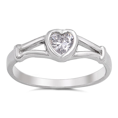 Sterling Silver Rhodium Plated Heart Clear CZ Baby Ring-5mm