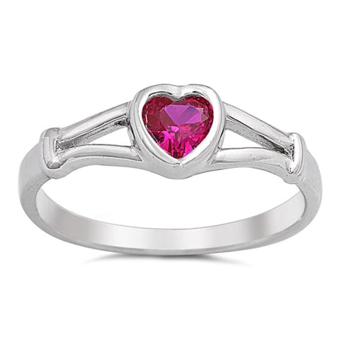 Sterling Silver Rhodium Plated Heart Ruby CZ Baby Ring-5mm