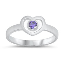 Load image into Gallery viewer, Sterling Silver Rhodium Plated Heart Amethyst CZ Baby Ring-7mm