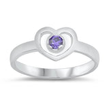 Sterling Silver Rhodium Plated Heart Amethyst CZ Baby Ring-7mm