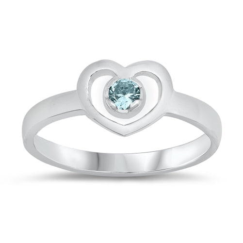 Sterling Silver Rhodium Plated Heart Aquamarine CZ Baby Ring-7mm