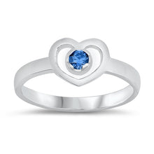 Load image into Gallery viewer, Sterling Silver Rhodium Plated Heart Blue Sapphire CZ Baby Ring-7mm