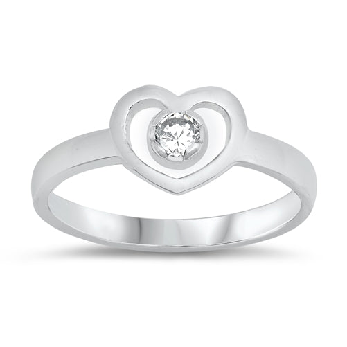 Sterling Silver Rhodium Plated Heart Clear CZ Baby Ring-7mm