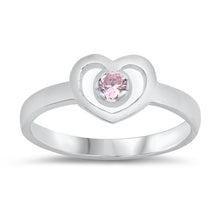 Load image into Gallery viewer, Sterling Silver Rhodium Plated Heart pink CZ Baby Ring-7mm