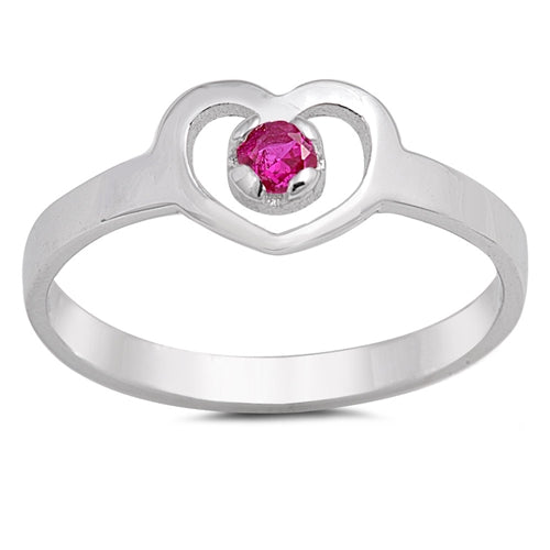 Sterling Silver Rhodium Plated Heart Ruby CZ Baby Ring-7mm