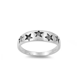 Sterling Silver Rhodium Plated Stars CZ Baby Ring
