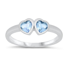 Load image into Gallery viewer, Sterling Silver Rhodium Plated Double Heart Aquamarine CZ Baby Ring