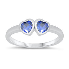 Load image into Gallery viewer, Sterling Silver Rhodium Plated Double Heart Blue Sapphire CZ Baby Ring