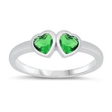 Load image into Gallery viewer, Sterling Silver Rhodium Plated Double Heart Emerald CZ Baby Ring