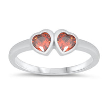 Load image into Gallery viewer, Sterling Silver Rhodium Plated Double Heart Garnet CZ Baby Ring