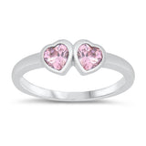 Sterling Silver Rhodium Plated Double Heart Pink CZ Baby Ring