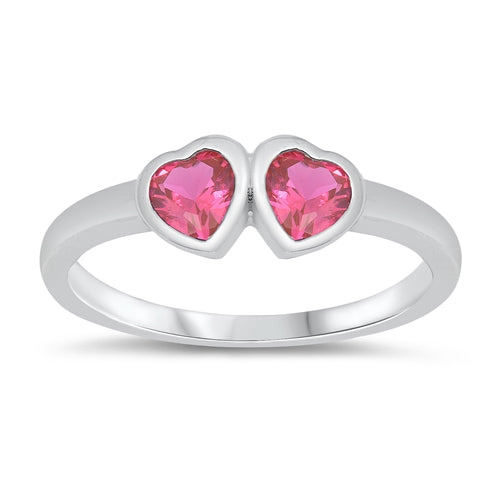 Sterling Silver Rhodium Plated Double Heart Ruby CZ Baby Ring