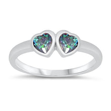 Load image into Gallery viewer, Sterling Silver Rhodium Plated Double Heart Rainbow Topaz CZ Baby Ring