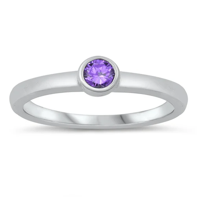 Sterling Silver Round Amethyst CZ Baby Ring