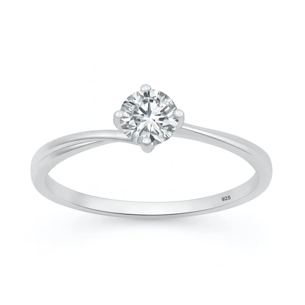 Sterling Silver Rhodium Plated Round Lab Created Diamond Solitaire Ring