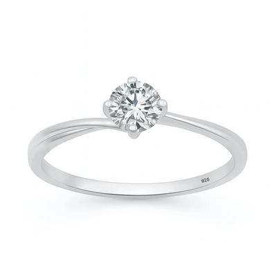 Sterling Silver Rhodium Plated Round Lab Created Diamond Solitaire Ring