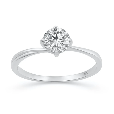 Sterling Silver Rhodium Plated Round 6.5mm Lab Created Diamond Solitaire Ring