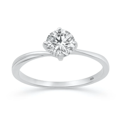 Sterling Silver Rhodium Plated Round 6.5mm Lab Created Diamond Solitaire Ring