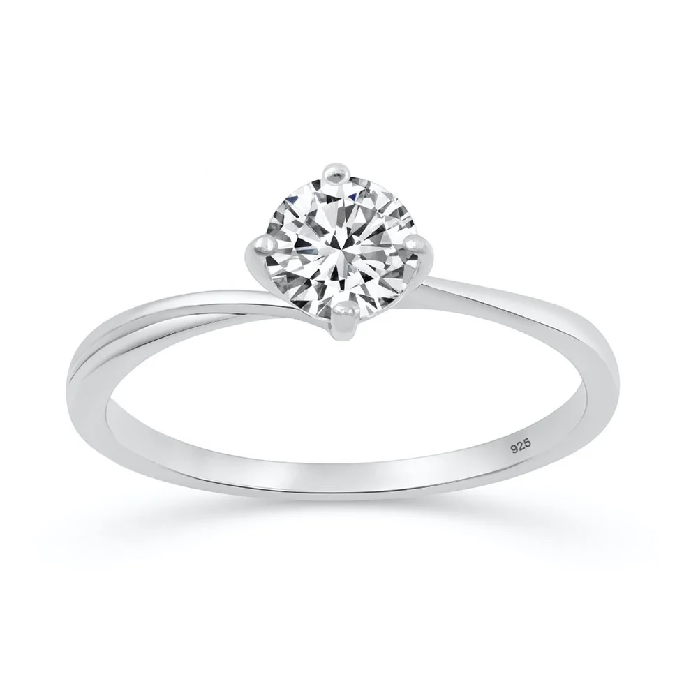 Sterling Silver Rhodium Plated Round 6mm Lab Created Diamond Solitaire Ring