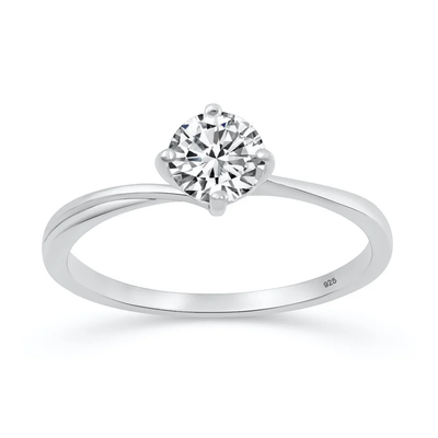 Sterling Silver Rhodium Plated Round 6mm Lab Created Diamond Solitaire Ring