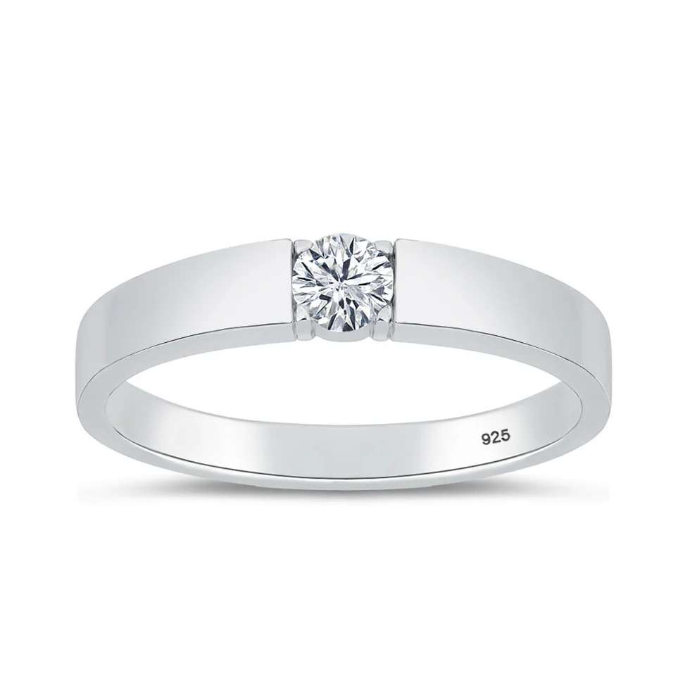 Sterling Silver Rhodium Plated Lab Created Diamond Tension Set Ring