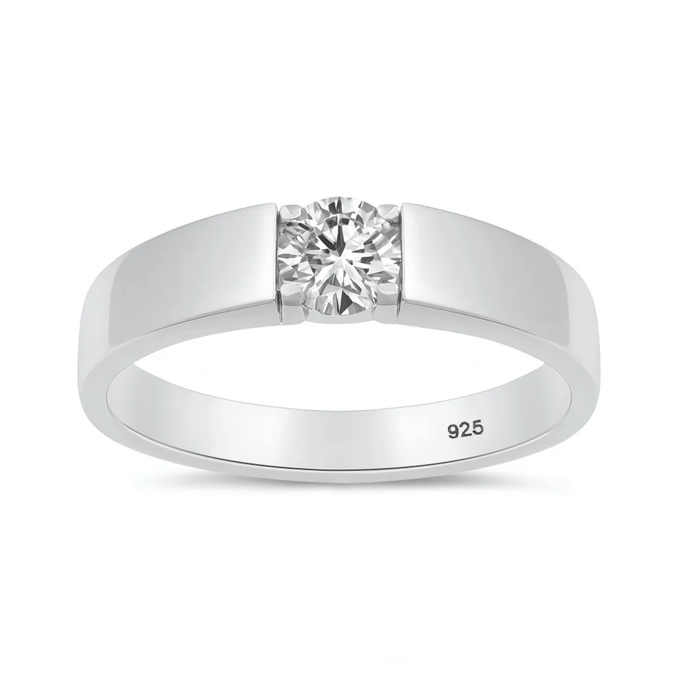 Sterling Silver Rhodium Plated Round Lab Created Diamond Tension Set Ring