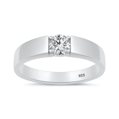 Sterling Silver Rhodium Plated Round Lab Created Diamond Tension Set Ring