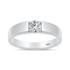 Sterling Silver Rhodium Plated Round Lab Created Diamond Tension Set Ring