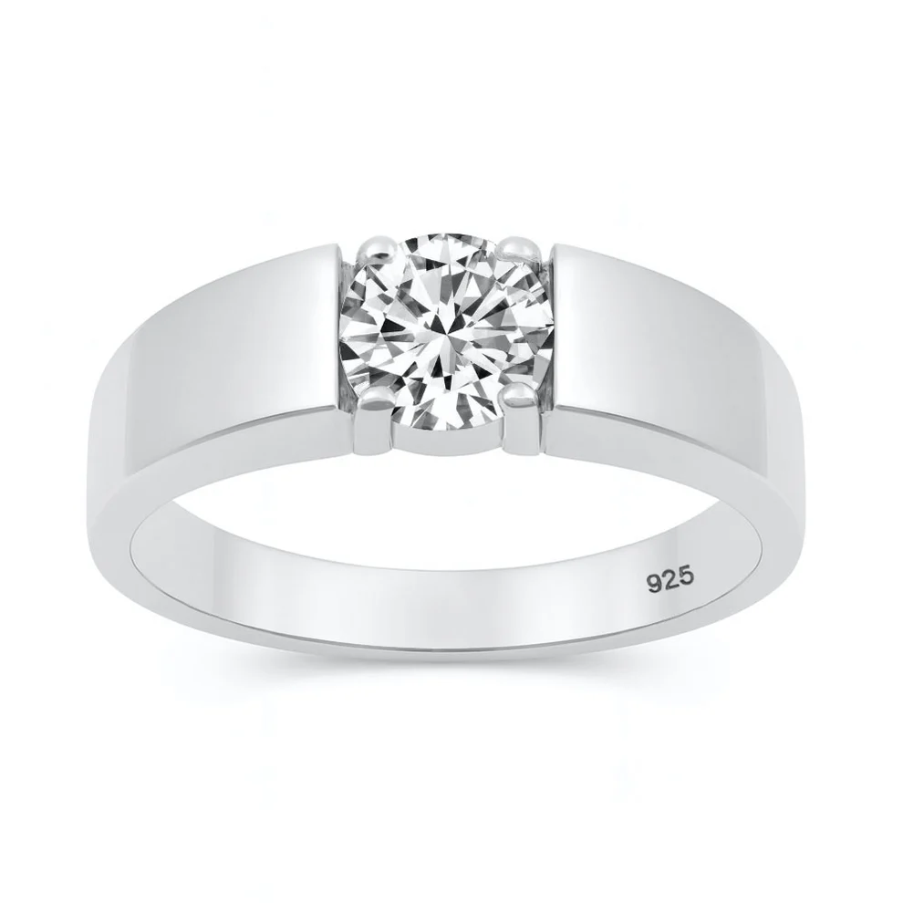 Sterling Silver Rhodium Plated Round 6mm Lab Created Diamond Tension Set Ring