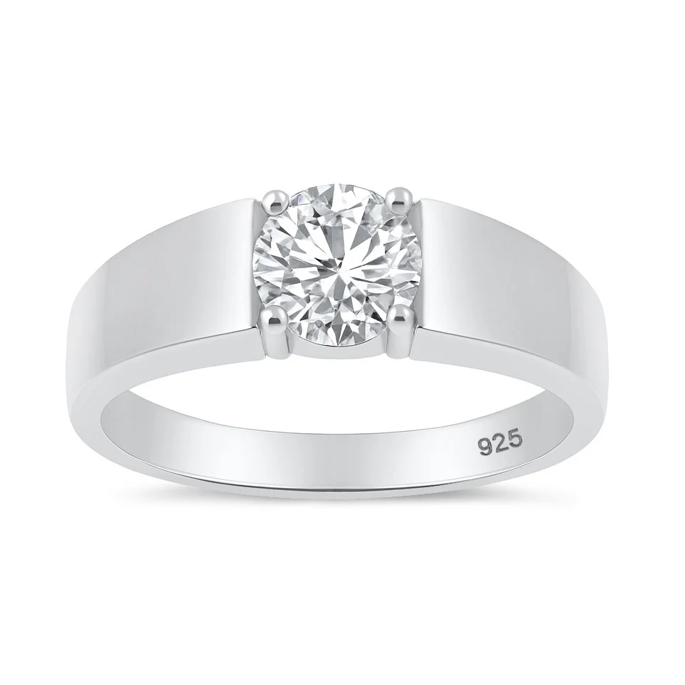 Sterling Silver Rhodium Plated Round 6.5mm Lab Created Diamond Tension Set Ring