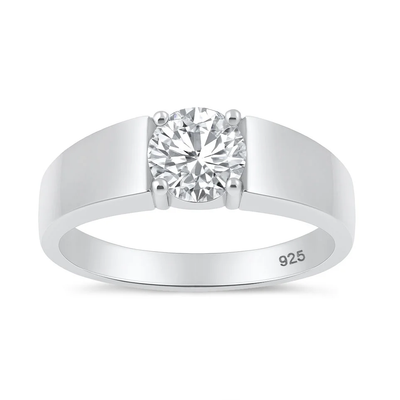 Sterling Silver Rhodium Plated Round 6.5mm Lab Created Diamond Tension Set Ring